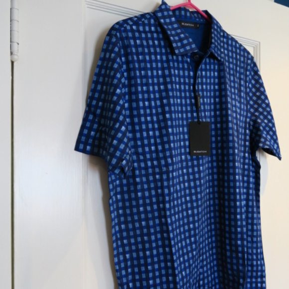 Bugatchi Men's Golf Tee Blue Checker - Picture 2 of 5